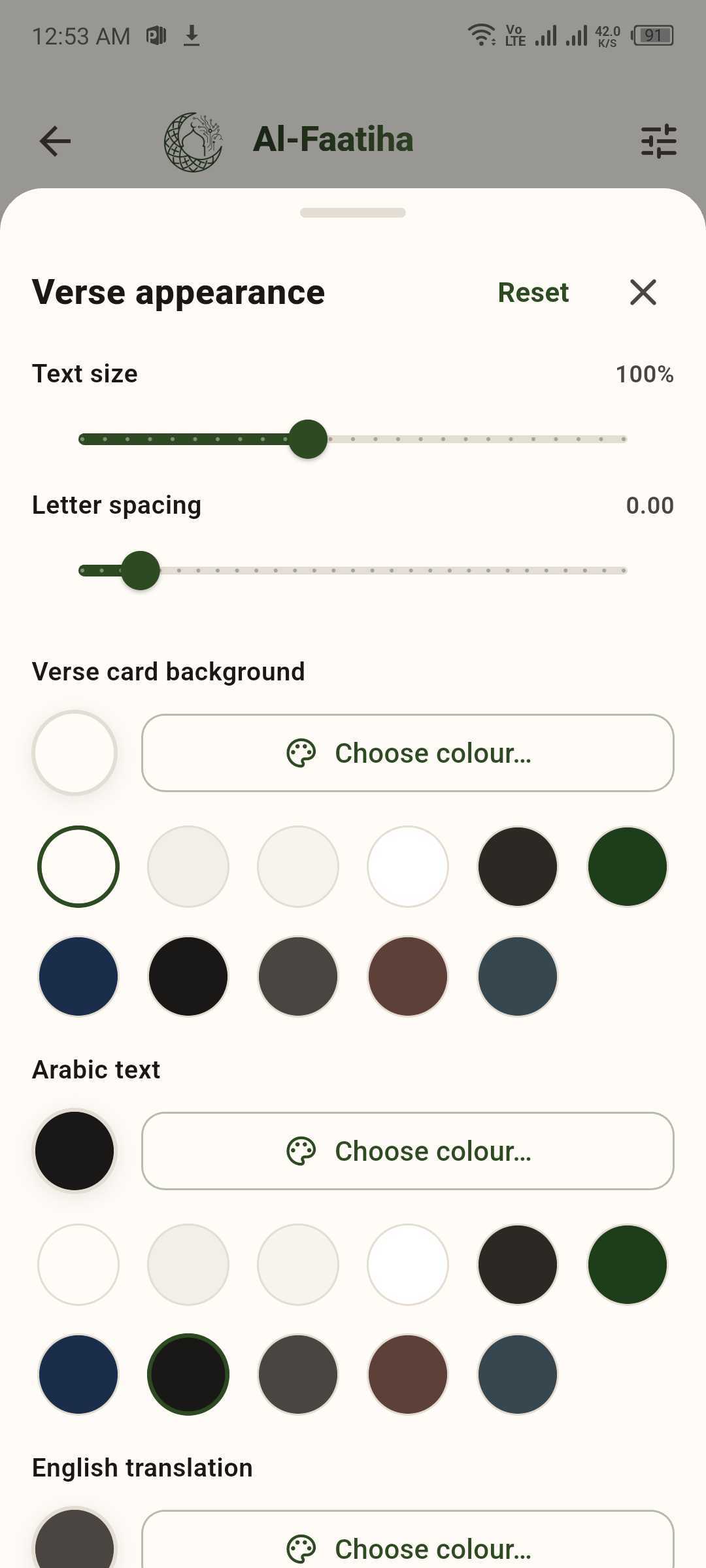Verse appearance settings
